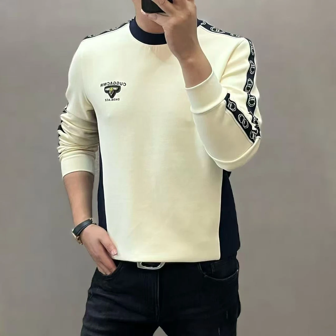 新款高端潮流男士时尚休闲小蜜蜂胸标圆领长袖卫衣7109