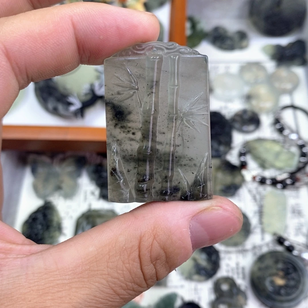 岫玉未镶嵌颈饰岫玉竹牌吊坠