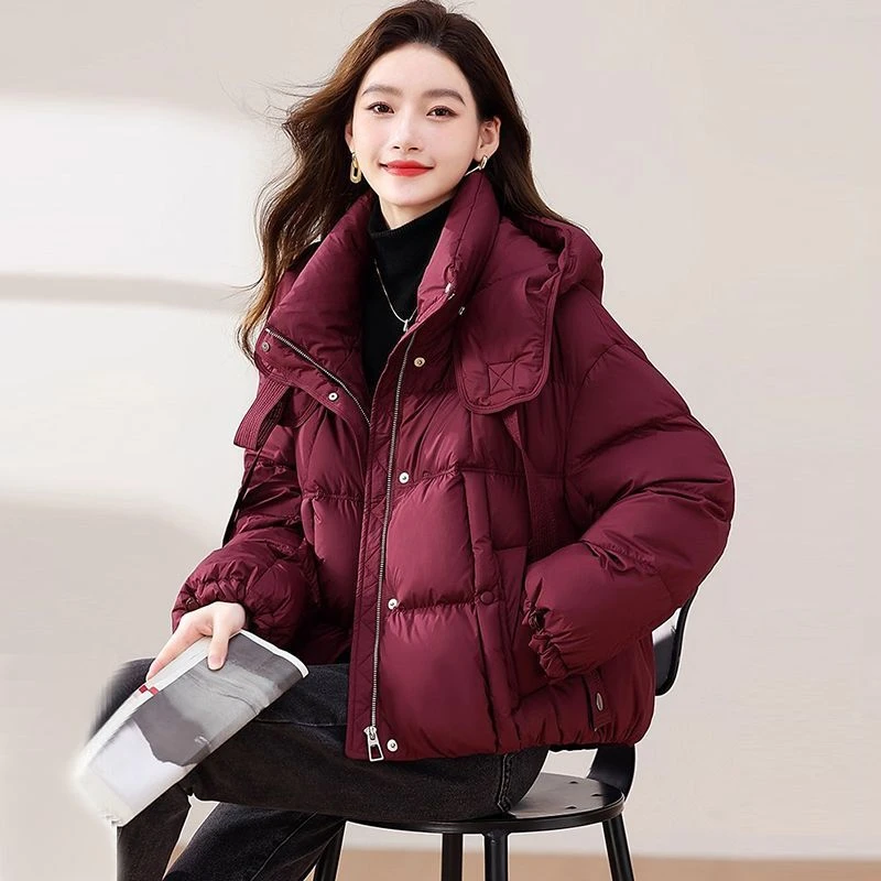 安可拉红短款棉服女冬季2025年新款小个子时尚加厚面包服外套