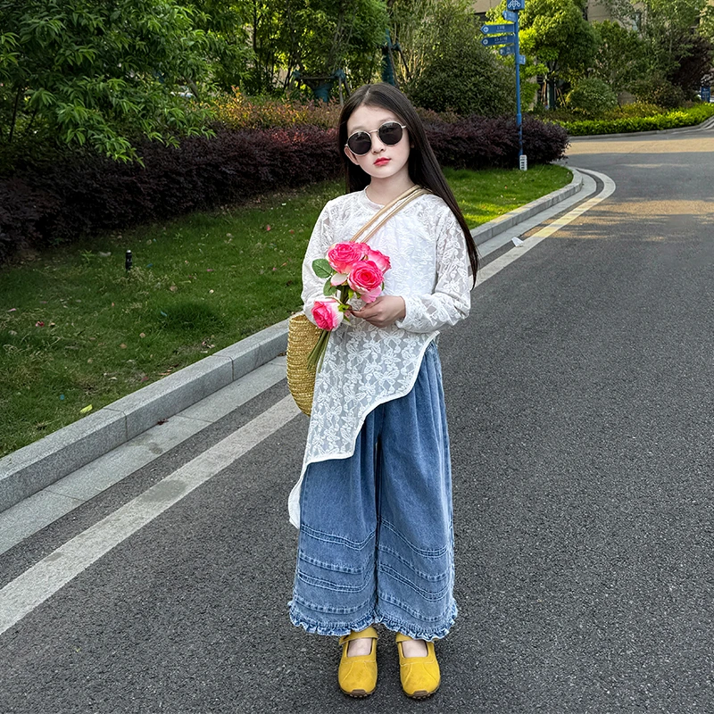 女童韩版童装2025夏儿童背心绣花蝴蝶透气防晒衣休闲牛仔裤三件套