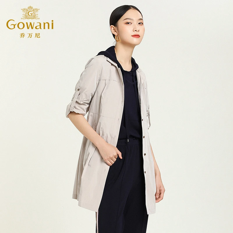Gowani/乔万尼韩版气质休闲修身长袖单排扣风衣外套中长款EL3A805