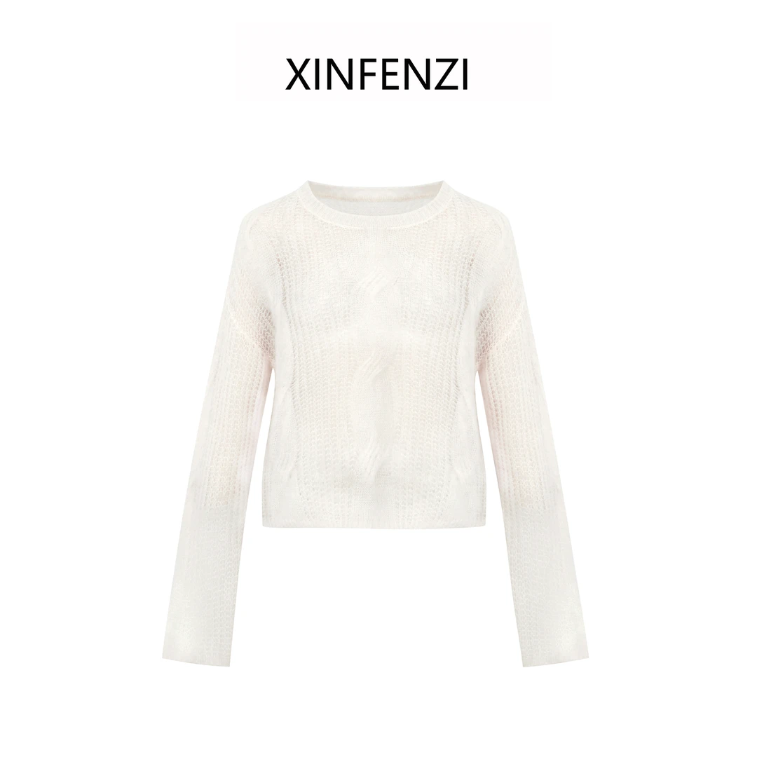 【白兰茉莉】XINFENZI 法式绞花超幼马海毛宽松上衣 35553