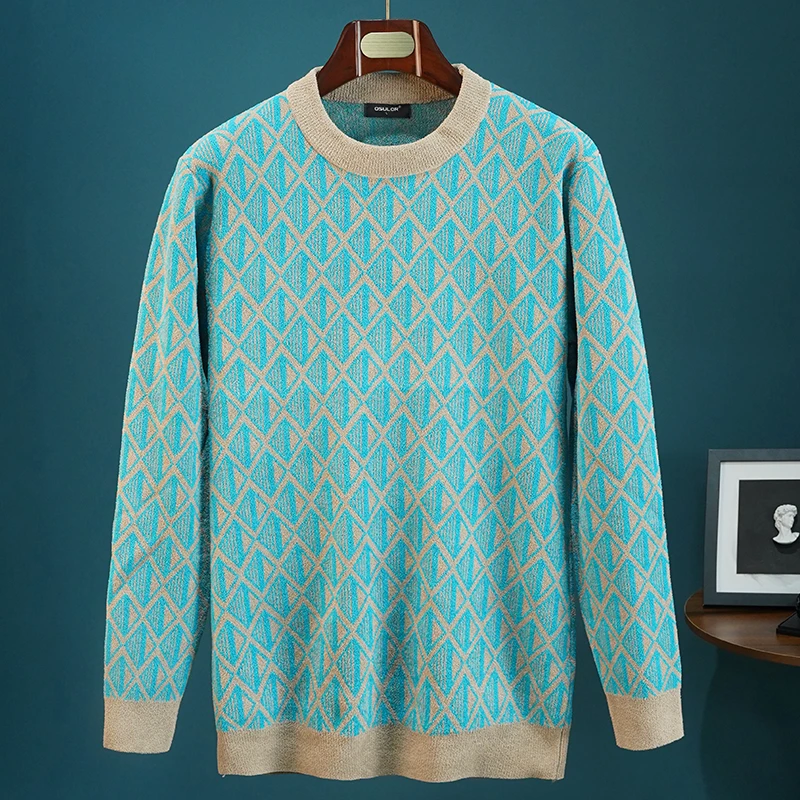 外贸男装工厂剪标针织常规款时尚都市圆领毛衣套衫复古潮流宽松