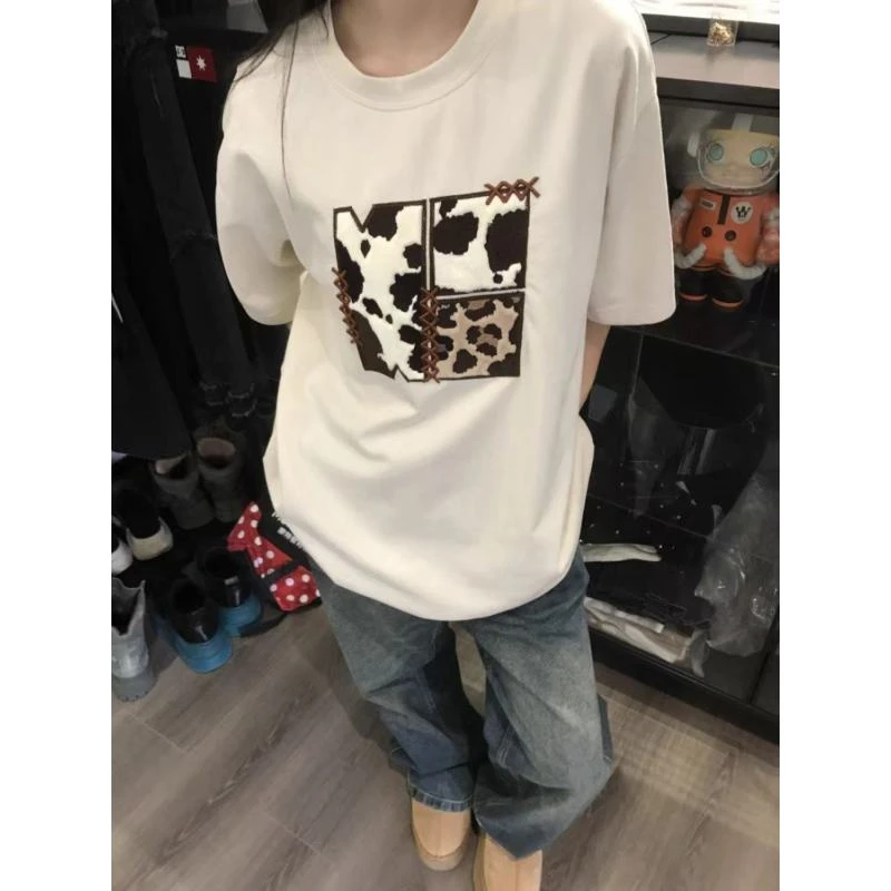 黎帮主豹纹刺绣短袖t恤男女夏新款潮牌爆款美式复古宽松半袖上衣