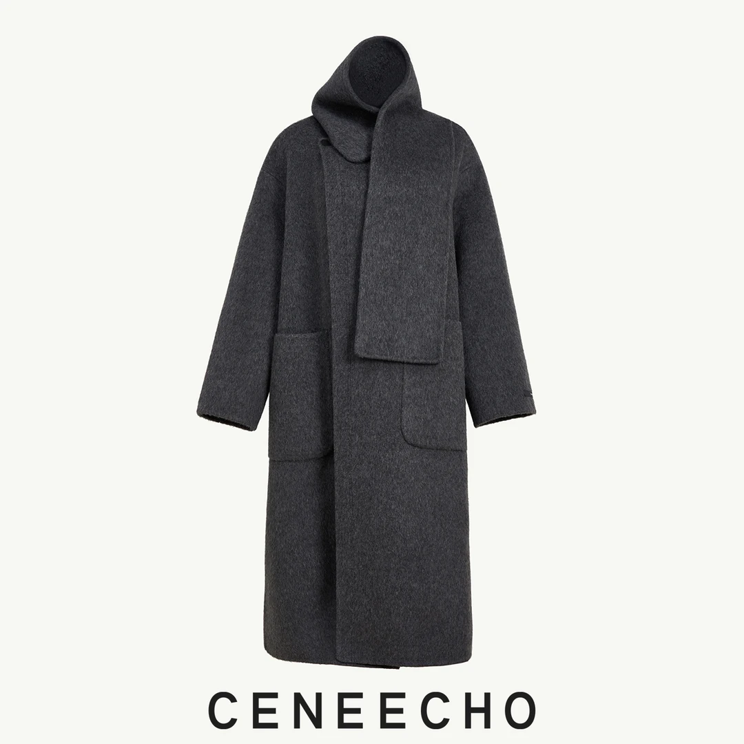 CENEECHO羊毛长袖长款秋冬毛呢外套轻柔呢大衣设计师款254CK218