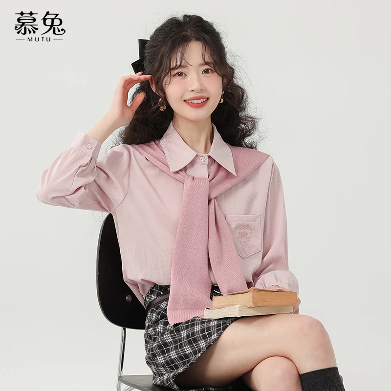 【小铃铛】TU23468甜美慵懒风带披肩长袖衬衫设计感小众休闲上衣