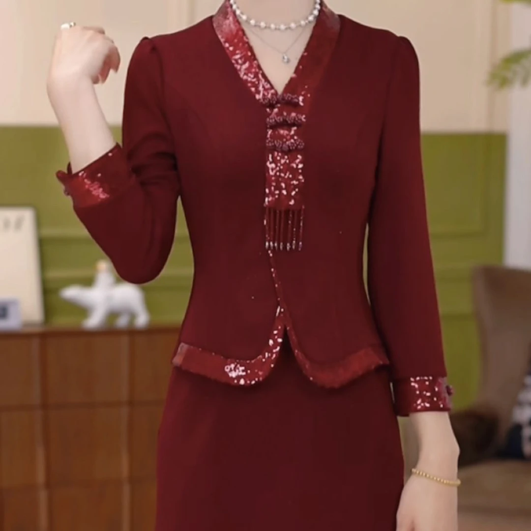 高级色织精纺婚宴喜庆假俩件礼服裙2025秋季新款新中式国风裙子女
