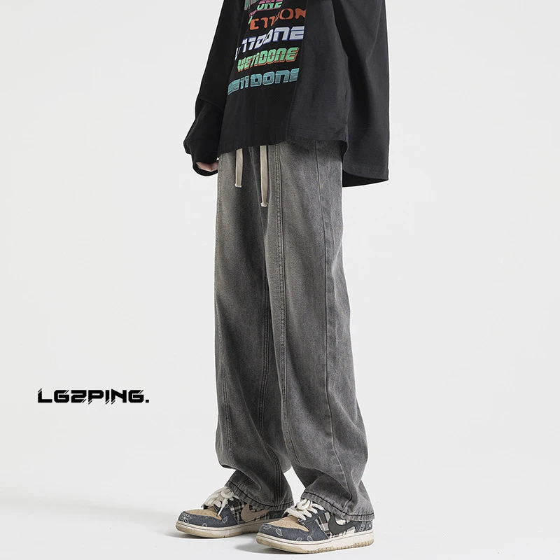 男士春夏季直筒宽松美式复古工装阔腿牛仔裤休闲裤百搭韩版潮流