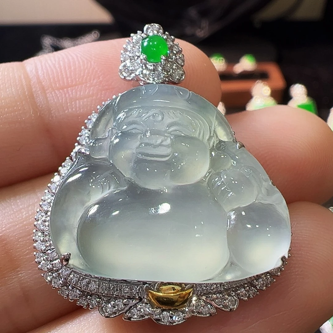 吊坠(不含链)18K金镶嵌翡翠