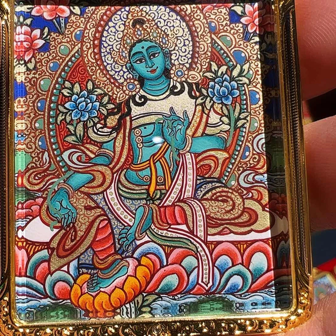 吊坠热贡手绘绿度母唐卡