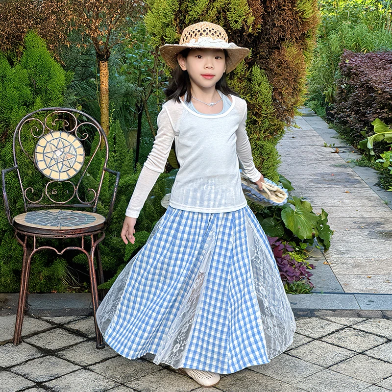 女孩夏天套装2025新款女童夏季洋气罩衫背心儿童时髦半身裙三件套