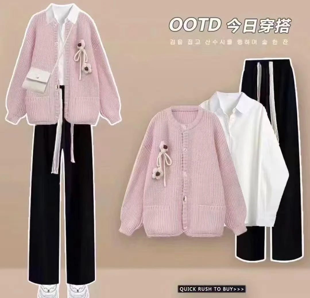 潮流女装系列，春秋款小香风针织休闲阔腿宽松