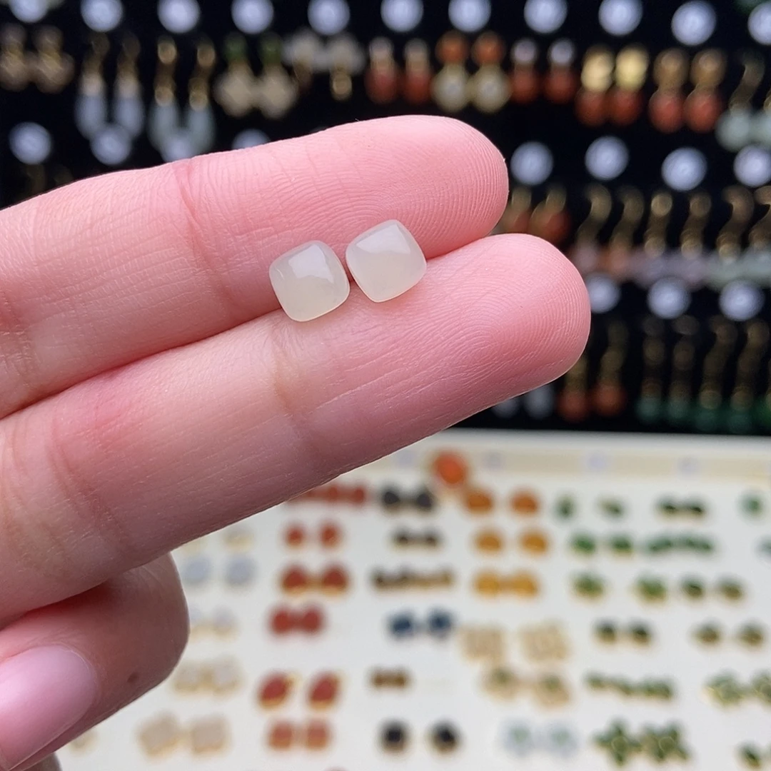 和田玉银S925镀金镶嵌耳饰