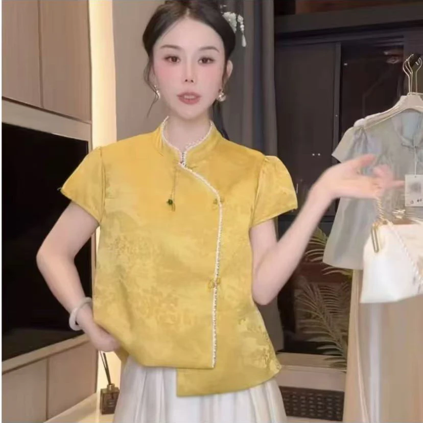 夏季新中式国风斜襟马甲女时尚气质复古百搭显瘦气质上衣女马夹潮