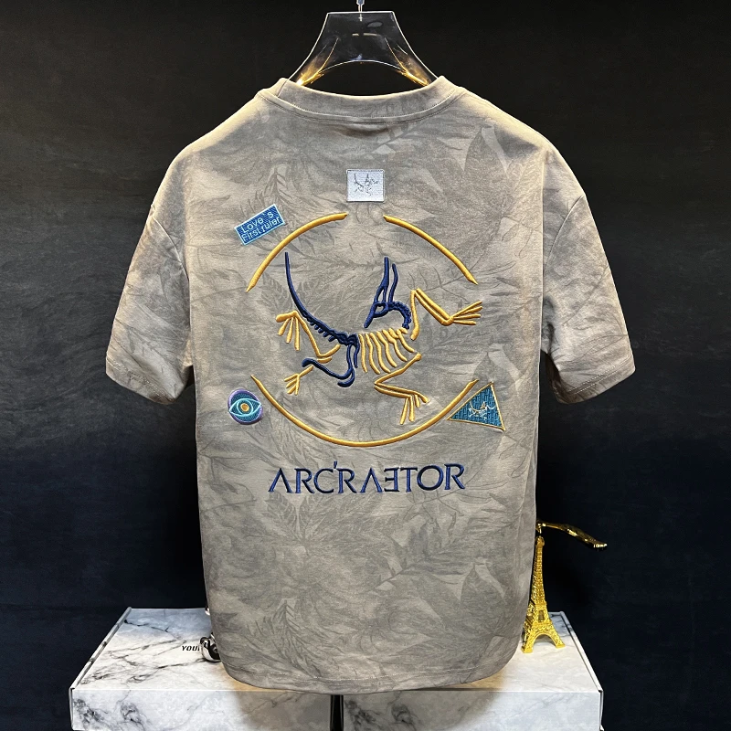 【7123】夏季2025新款刺绣上衣T恤男士短袖透气休闲时尚男士短袖衫