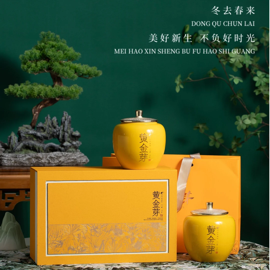 【初采】25新茶 黄金芽 绿茶 双陶瓷 茶叶礼盒装高档茶礼 送礼