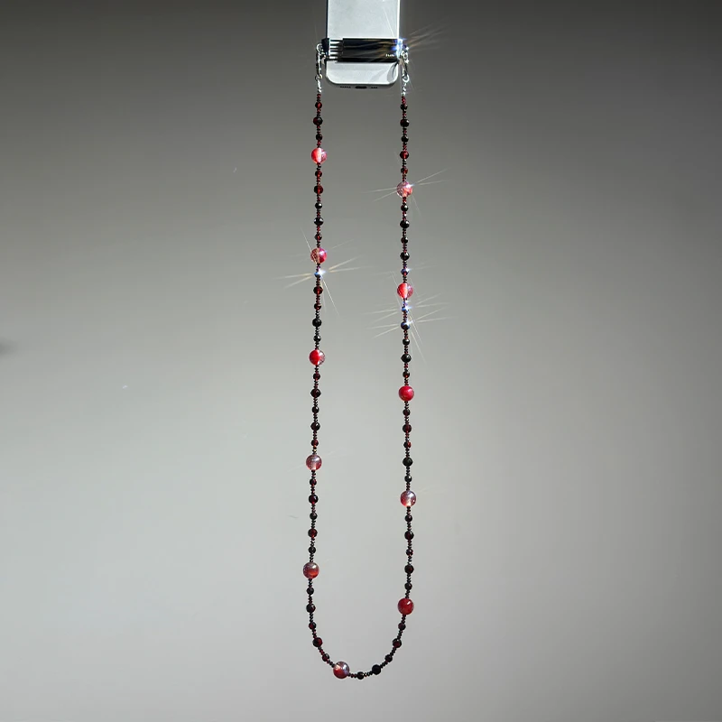 BMBM灵荧手机斜挎链 串珠手机挂绳精致闪钻水晶防丢挂链金属手机