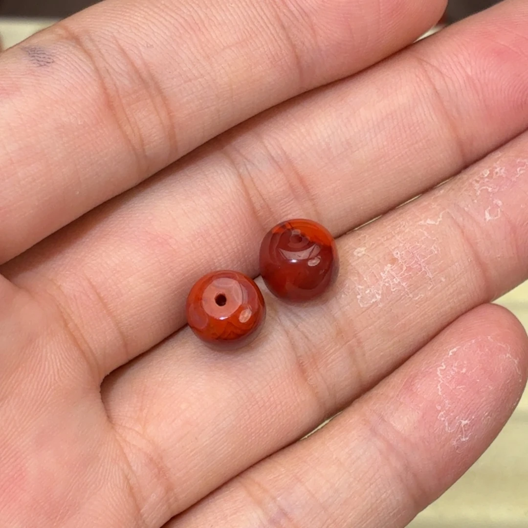 超****南红玛瑙未镶嵌川料火焰纹老型一对