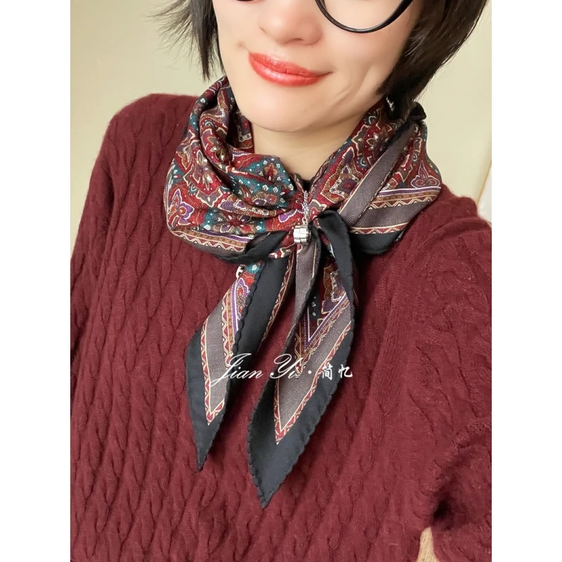 【复古特调】通勤百搭100%澳洲羊毛双面三角巾100cm围巾丝巾披肩