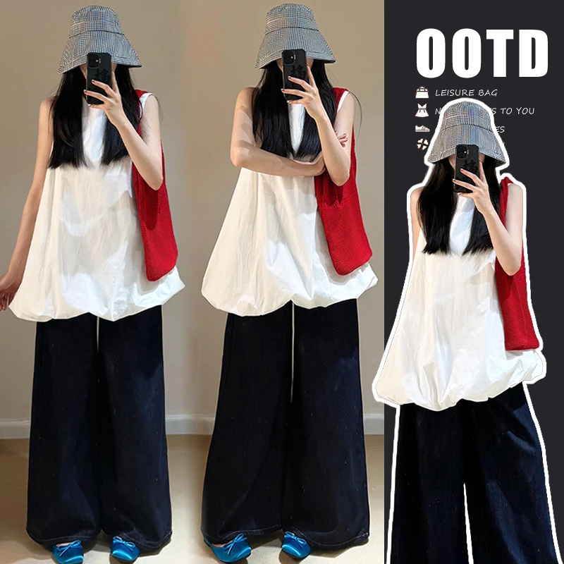 法式夏季慵懒孕妇装休闲套装风花苞遮肉连衣裙宽松阔腿牛仔裤套装