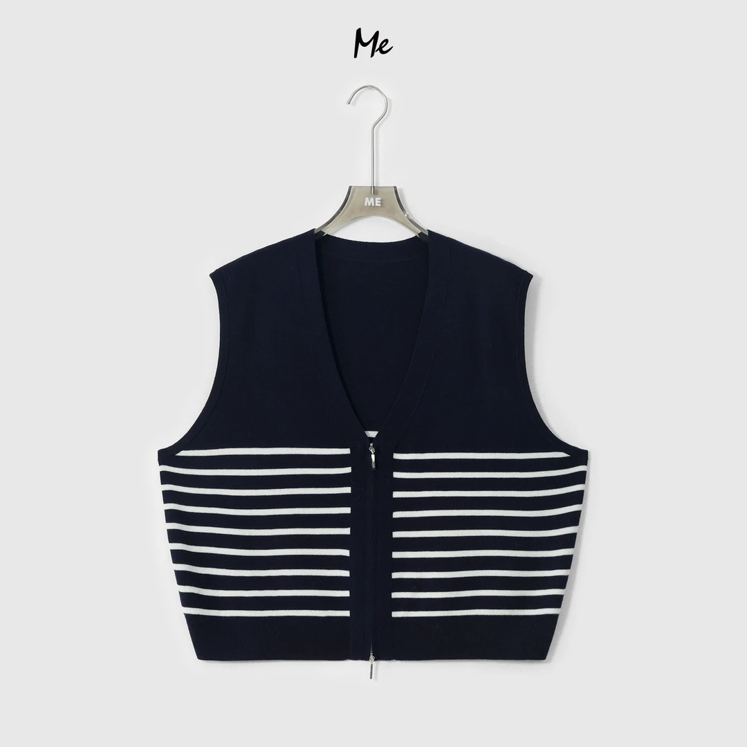 ME【知性条纹针织马甲】绵羊毛混纺复古知性时尚百搭毛衣MESA0868