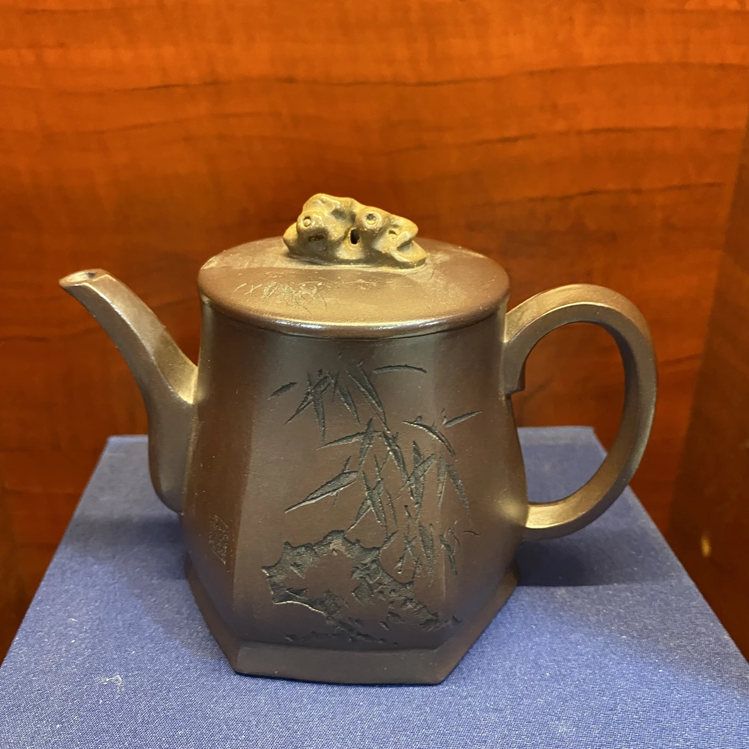 六方竹石紫泥降坡泥紫砂壶【华】