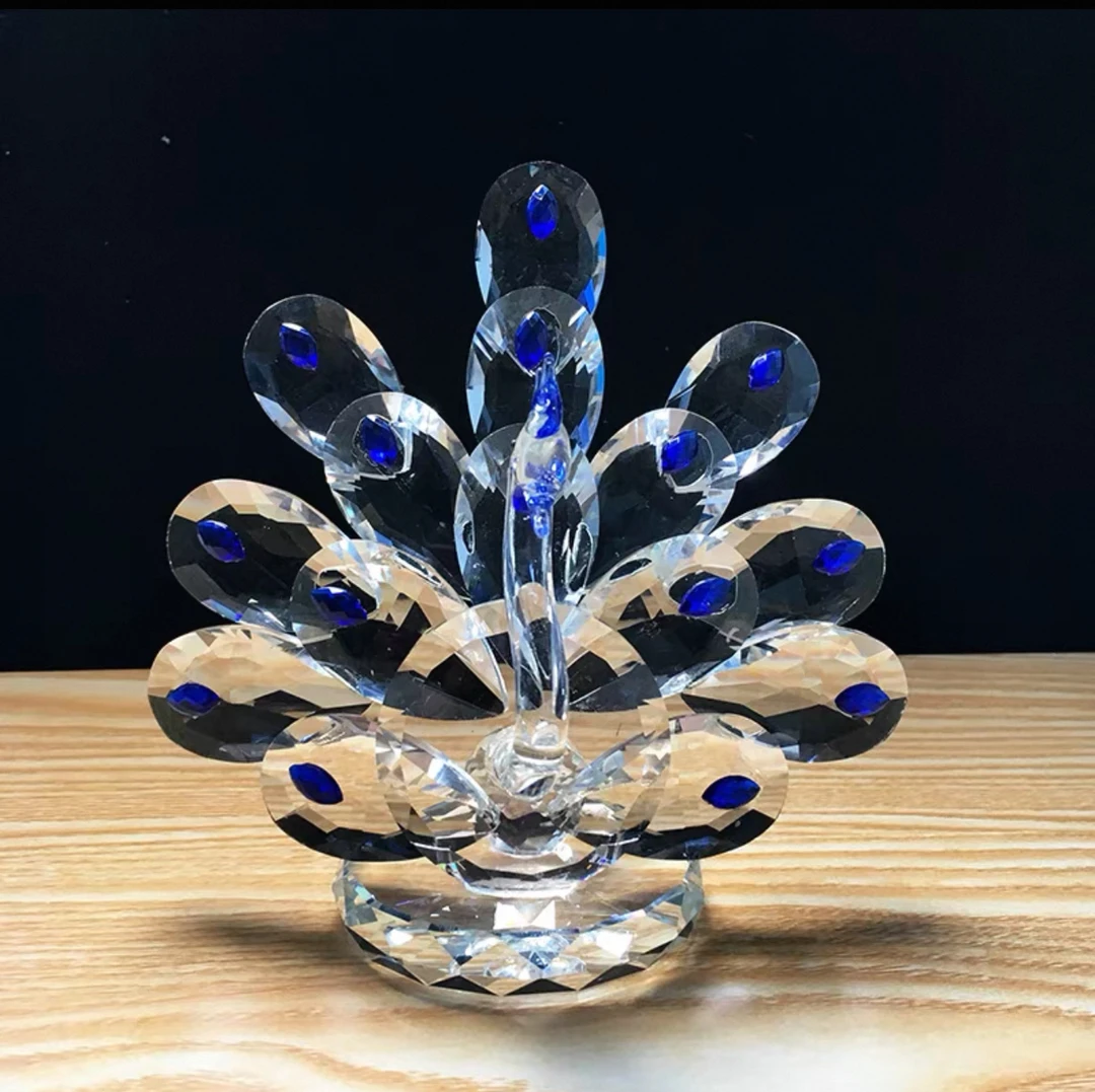 高端水晶网红孔雀开屏摆件工艺品