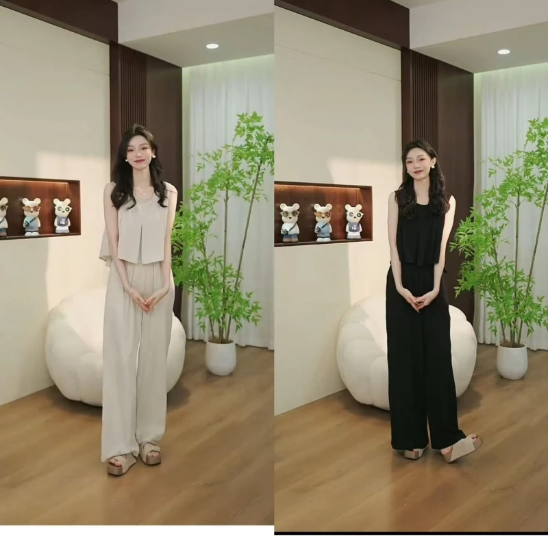 气质显瘦背心上衣宽松百搭阔腿休闲长裤女2025夏季新款时尚套装潮