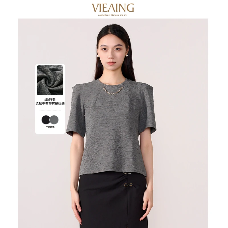 VIEA.ING薇迎夏季新款通勤链条装饰圆领短袖T恤131022132617