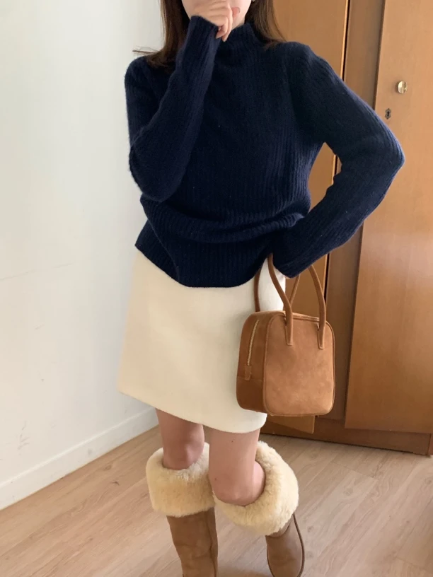 Onni [ 暮色星空 ] 螺纹半高领修身羊毛针织毛衫毛衣