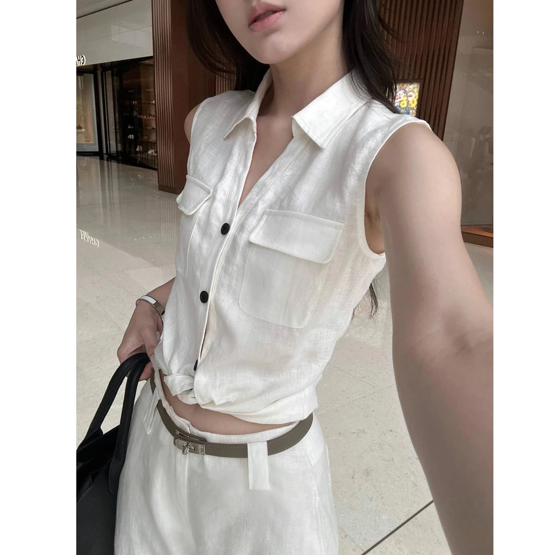 时尚洋气老钱风无袖衬衫背心女装2025夏季简约松弛感气质百搭上衣