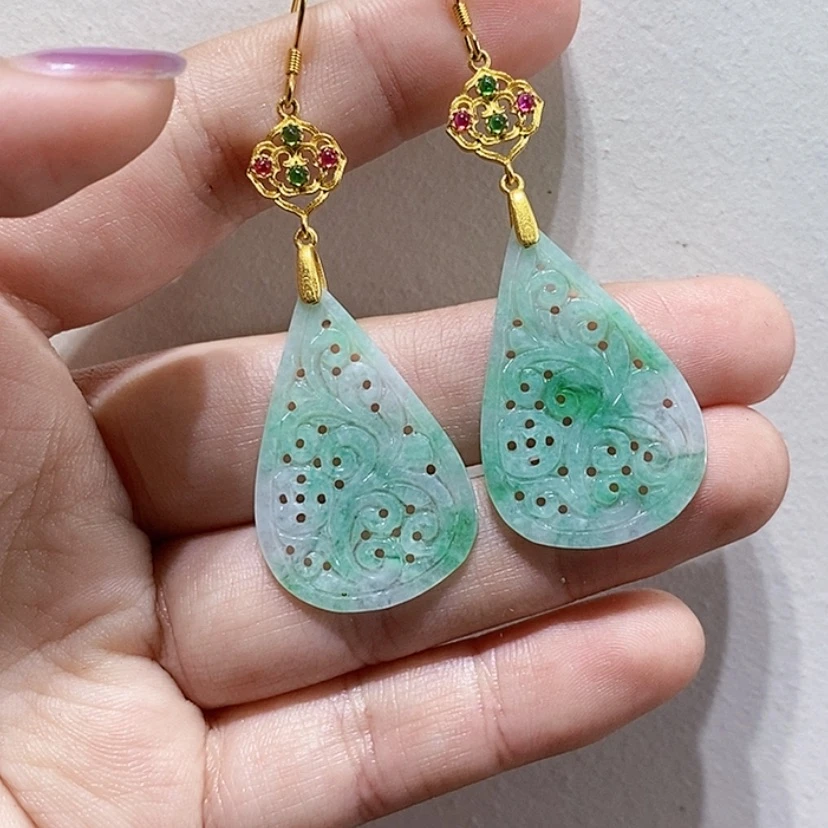 【闪购商品】银S925镀金镶嵌翡翠耳饰