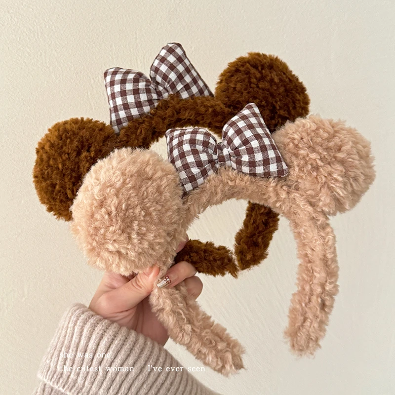 蝴蝶结小熊耳朵毛绒发箍女2025新款高颅顶洗脸专用头箍束发带秋冬