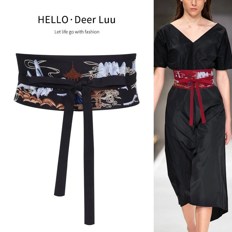 宽腰封女装饰古风汉服红色腰带配裙子中式复古国风连衣裙束腰配饰