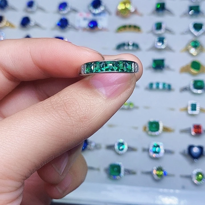 祖母绿戒指银S925镶嵌