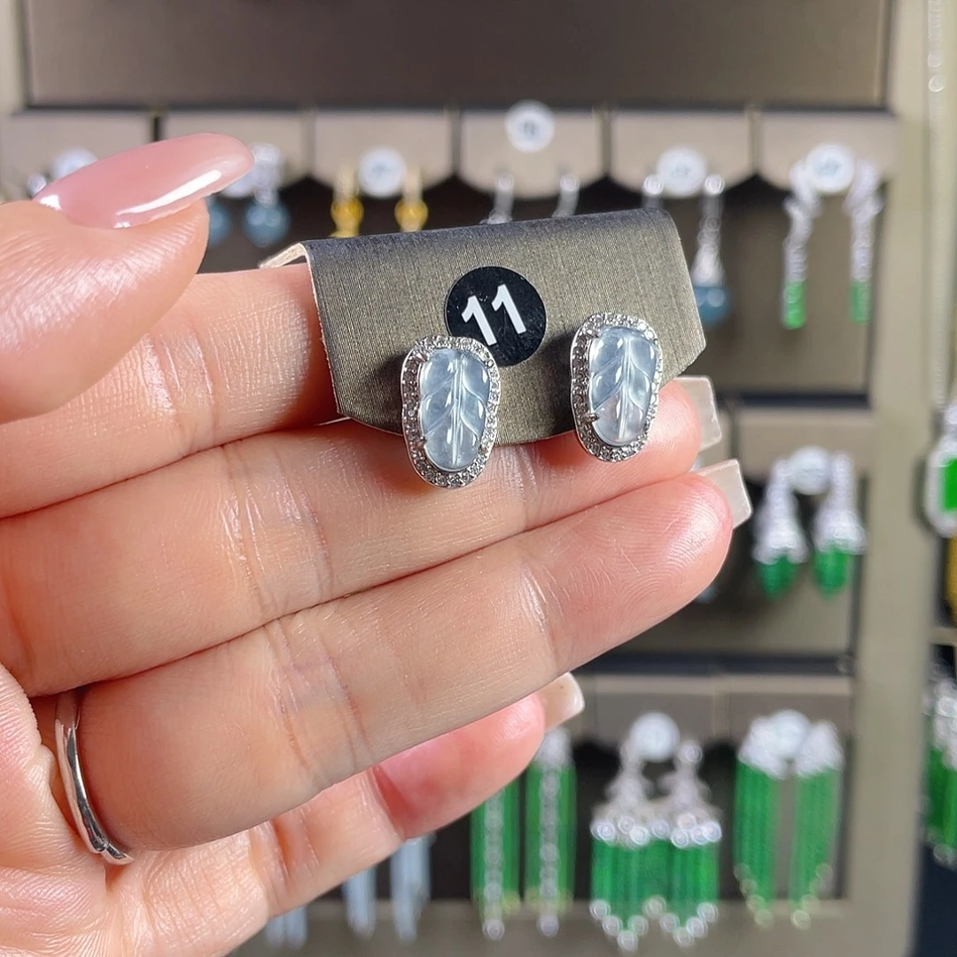 翡翠银S925镶嵌耳饰翡翠A货