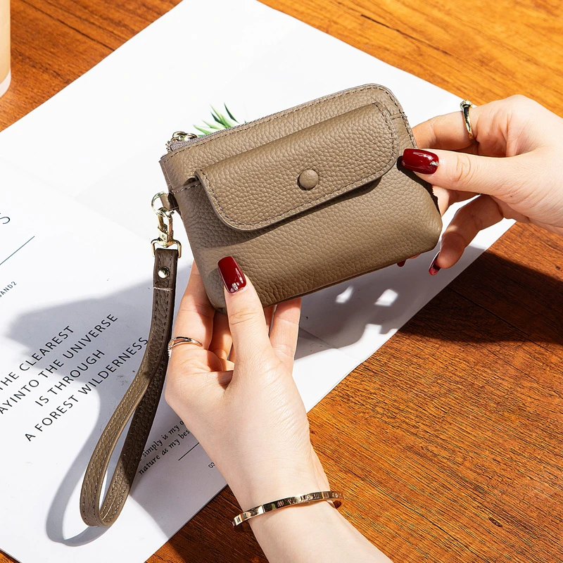 纯牛皮手拎零钱包女百搭2025新款真皮小手包小巧便携钥匙证件卡包