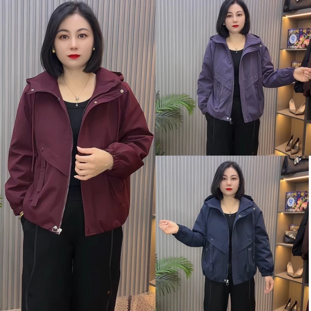 8806-1款秋季时尚百搭宽松加绒连帽外套