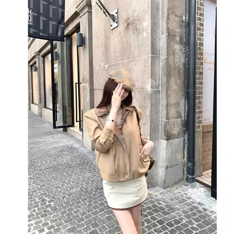 东京日落  定制卡其色格子风衣夹克外套高级感短款法式气质小外套