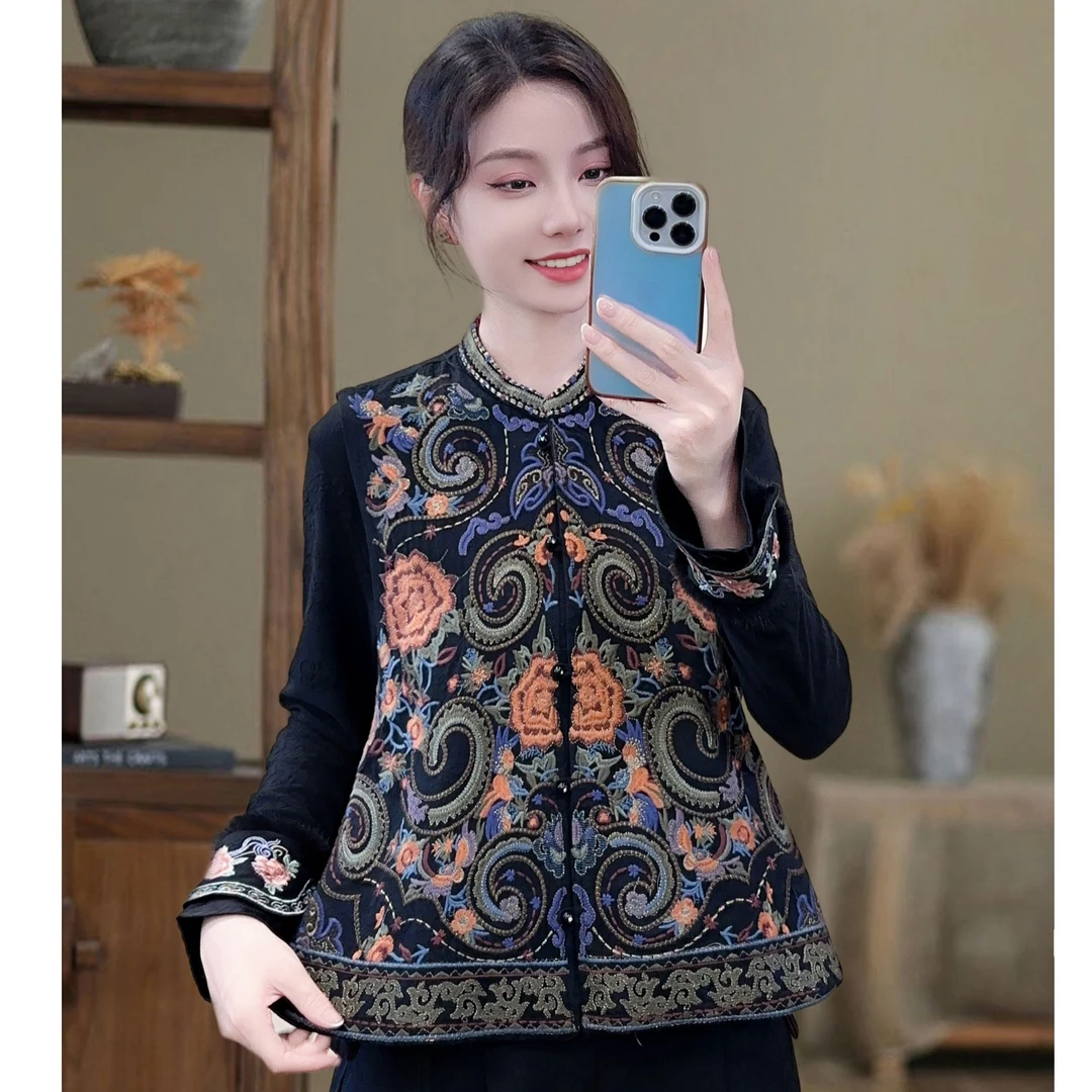 [艺美]（青衣谣）冬款民族风复古重工刺绣加棉马甲中式坎肩中国风