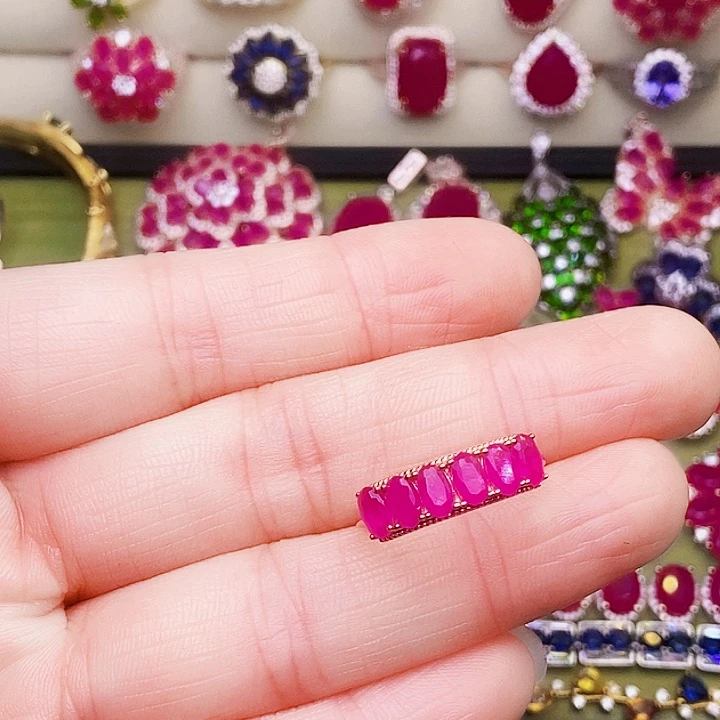 红宝石戒指银S925镶嵌