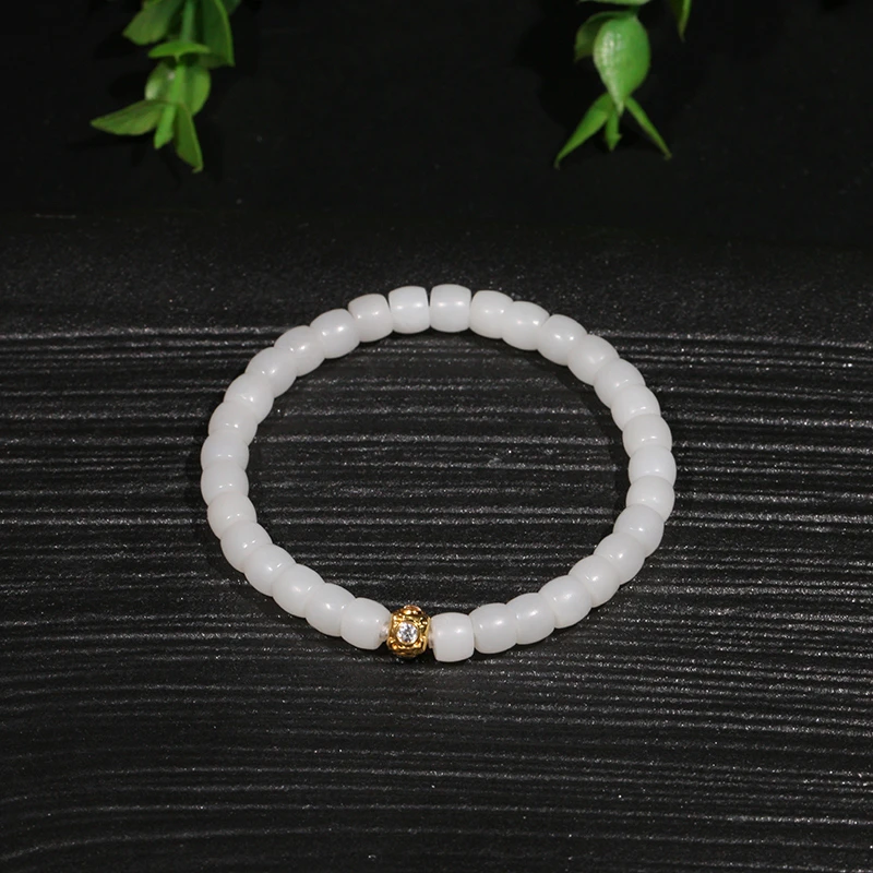 【叶叶珠宝】891和田玉新疆白玉18k金直切手串卡6