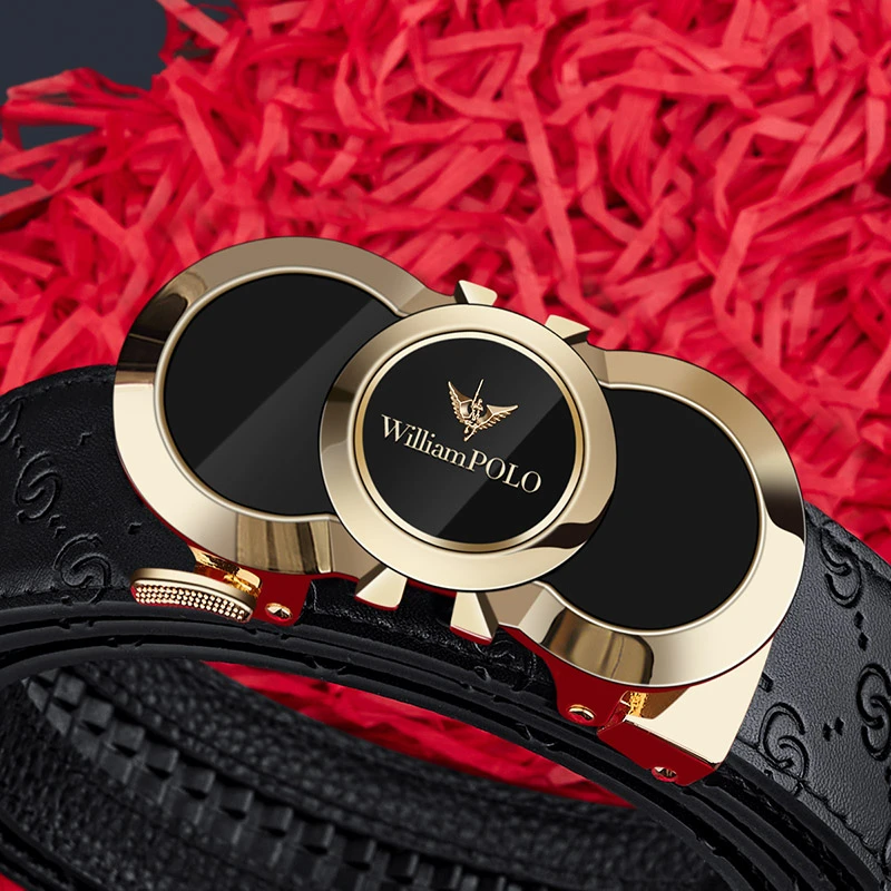 【陈小春亲选推荐】男士真牛皮皮带商务风自动扣压花带身裤腰带时尚