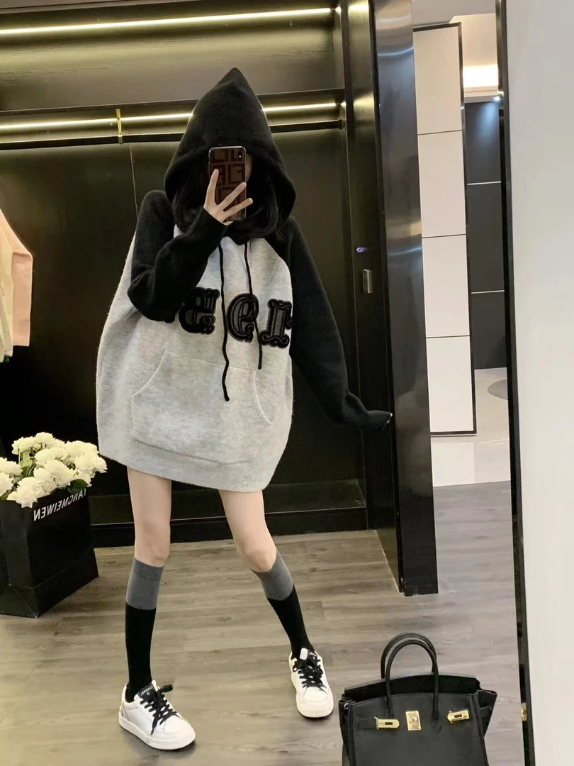 2025秋冬新款韩系毛衣日系慵懒风小个子连帽针织外套上衣