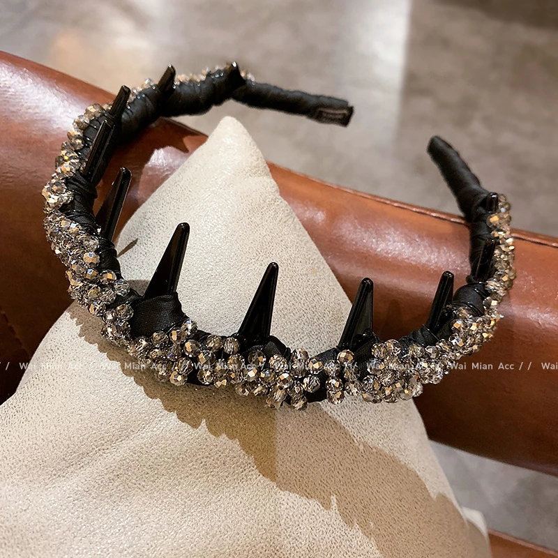 洋气爆款小米珠带齿发箍女高级感网红外出头饰压发头箍高颅顶发饰