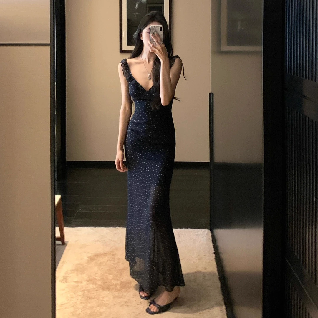 2025新款法式荷叶边小飞袖碎花连衣裙子女夏季气质高级感收腰长裙