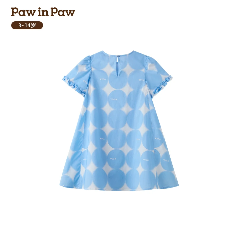 PawinPaw卡通小熊童装25年春夏新款女童蓝白点连衣裙PCOWF2525M