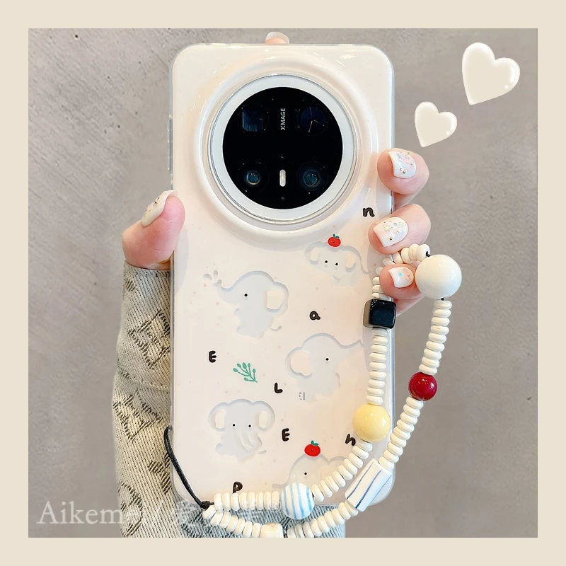 适用华为mate70pro+手机壳可爱卡通Mate60pro+英文镂空小象链条女