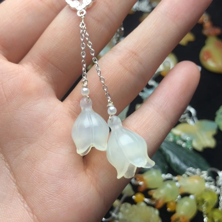 蛇纹石玉耳饰银S925镶嵌嬿*