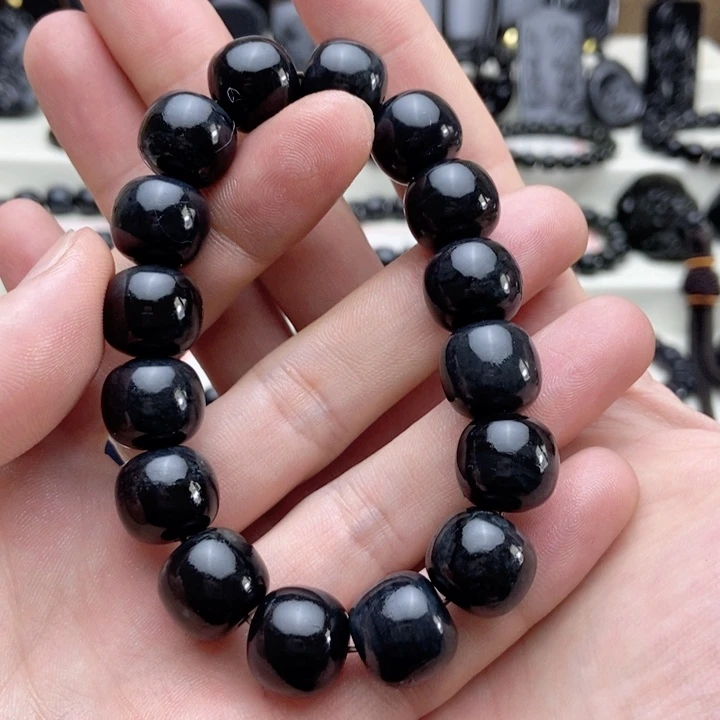 未镶嵌手链和田玉（墨玉）卡14老型手串带包容